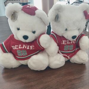 Vintage 1988 Belkie 100th Annivers White Christmas Teddy Bears with Red Sweaters